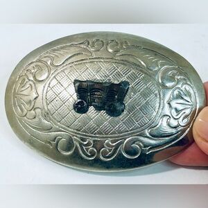 Late 70’s Covered Wagon Silver Belt Buckle Western Cowboy Theme